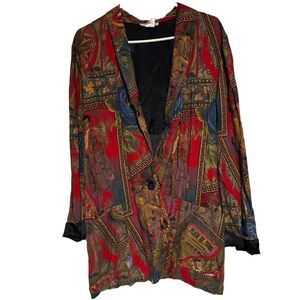 Vtg Kensington Square Blazer Womens‎ Large Abstract Boyfriend Cut 80s Jacket G5